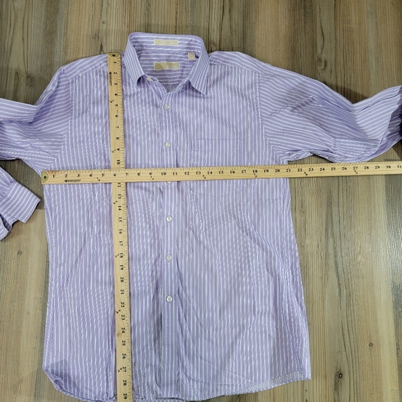 Michael KORS Men's Striped Purple Dressy Long Sleeve Cotton Shirt 15 1/2 32/33 - Picture 2 of 5